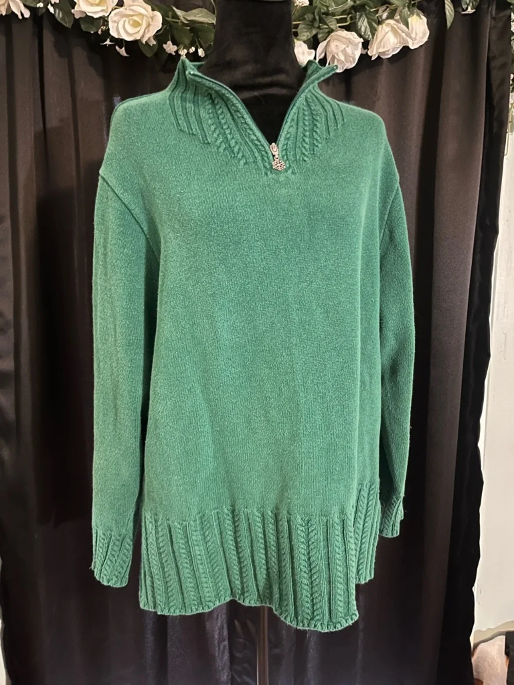 Coldwater Creek Women's Emerald Green Cable-Knit Half-Zip Sweater - Picture 3 of 4